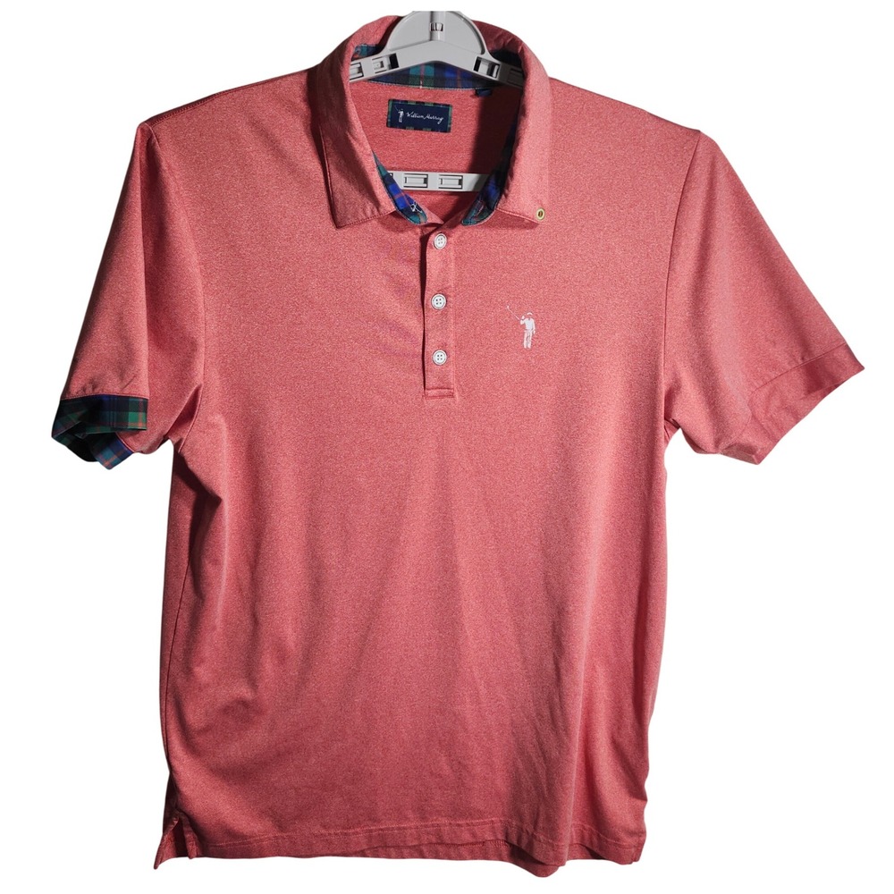 William Murray Golf Polo Shirt Medium Salmon‎ Pink Plaid Trim Athletic